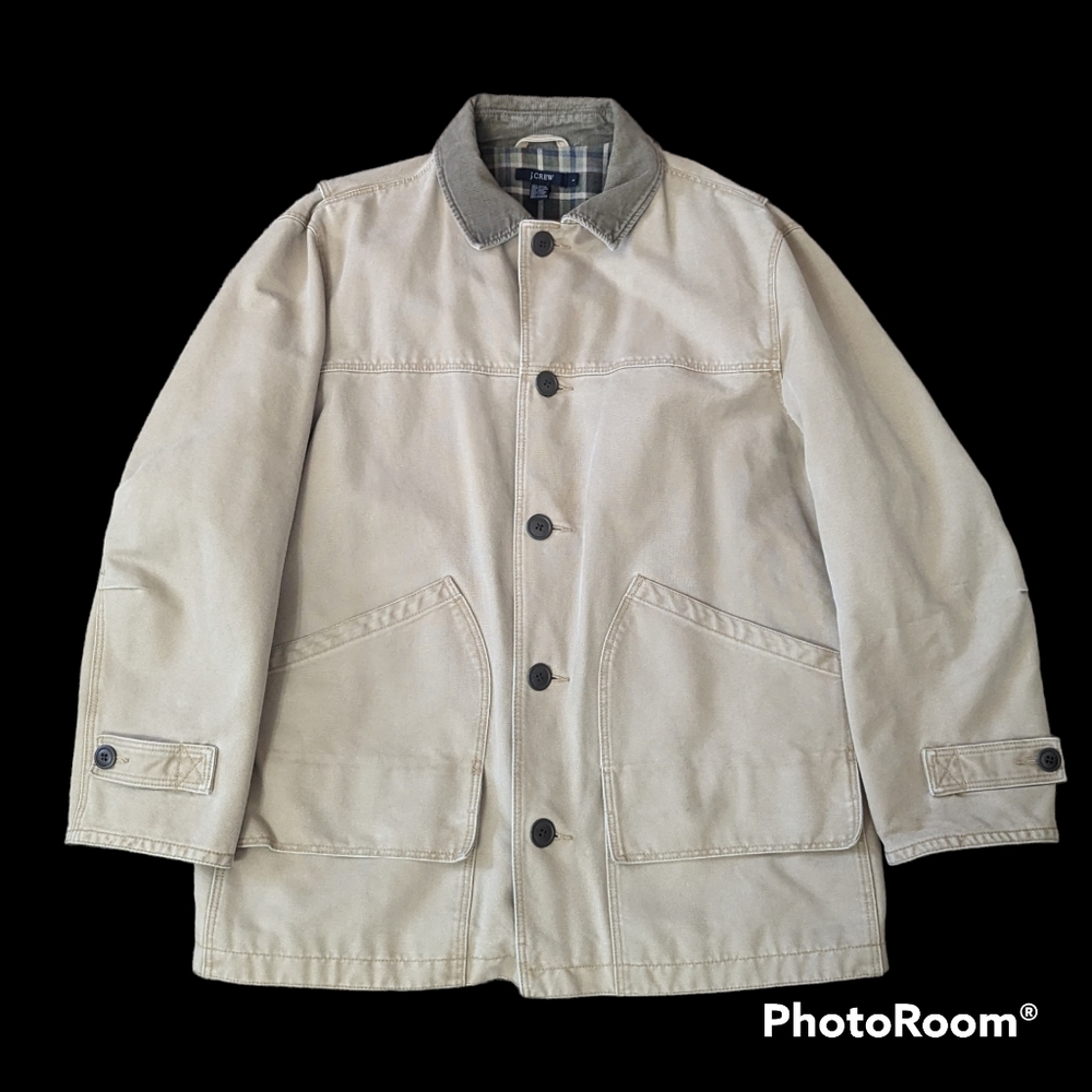 VTG J.Crew Heavy Duty Flannel Lined Tan Chore Barn Utility Coat Men's Large - Picture 2 of 13